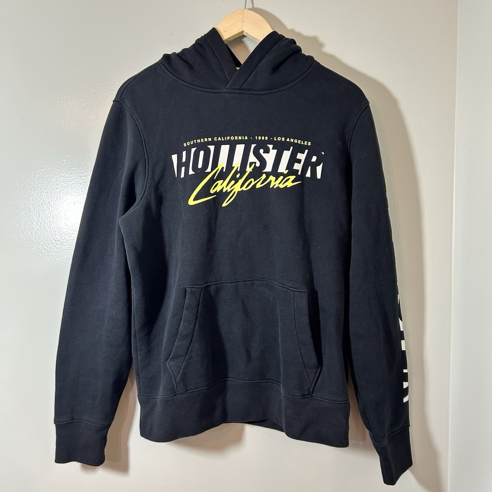 Hollister Hoodie Sweatshirt Men's Medium Black Yellow California Graphic Logo